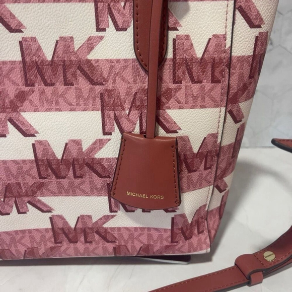 Michael Kors Sinclair Shopper Tote With Matching Wallet Set Pink White Cinnamon - Picture 5 of 10